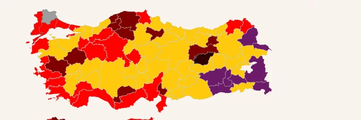 Map of Türkiye showing provinces won by each party in the 2019 local elections.